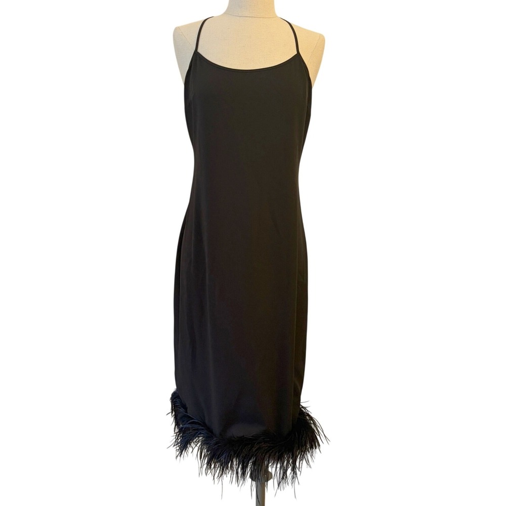 Amanda Uprichard Ostrich Feather Trim Midi Slip Dress S Cocktail Old Hollywood - Picture 3 of 14